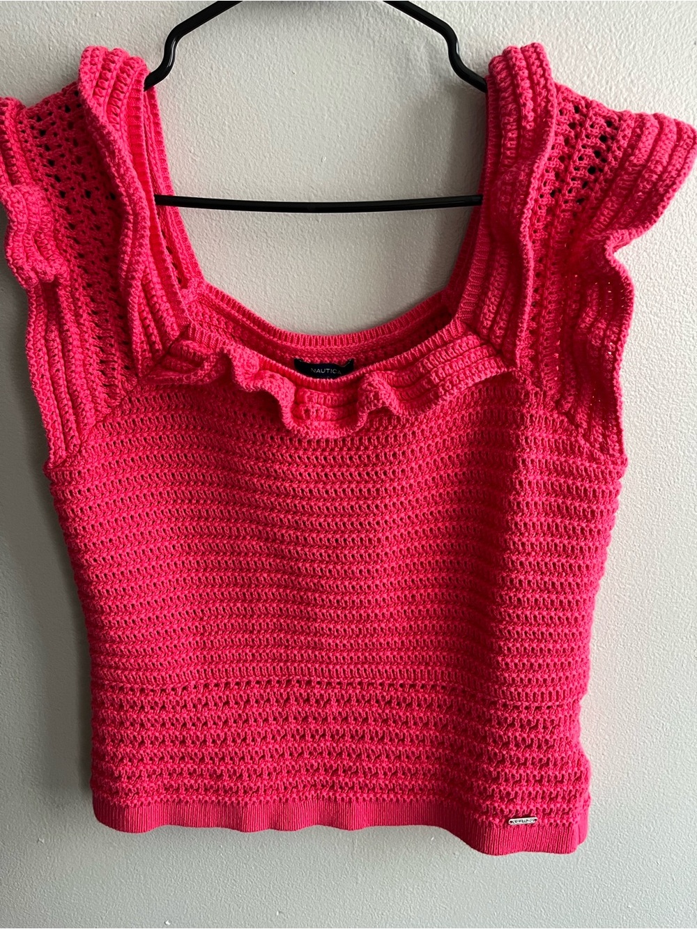 Nautica Bright Pink Crochet Ruffle Tank